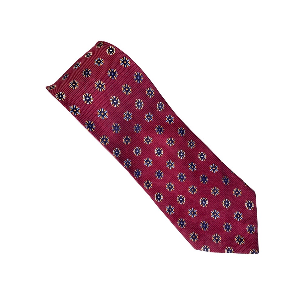 Private Stock Mens Tie Red Silk Geometric Medallion Jacquard Extra Long 63x4
